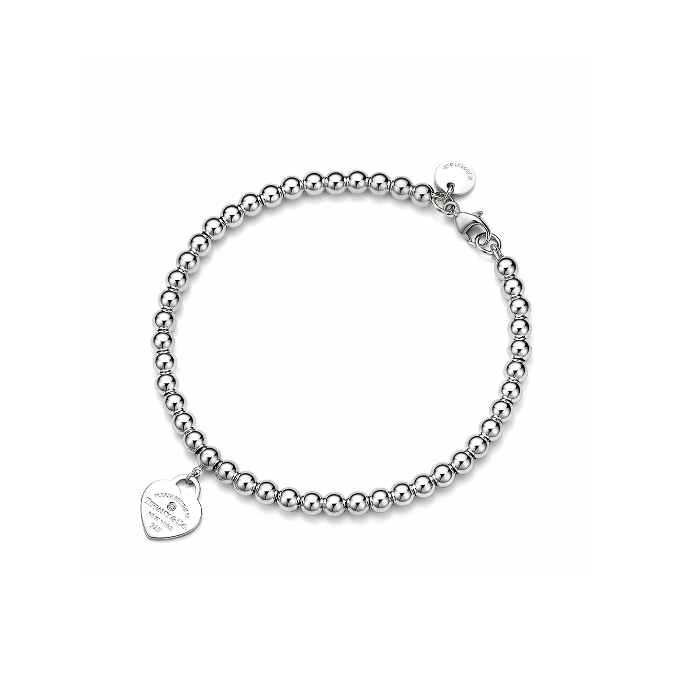 TIFFANY STERLING SILVER WITH DIAMOND HEART TAG BEAD BRACELET 6853255